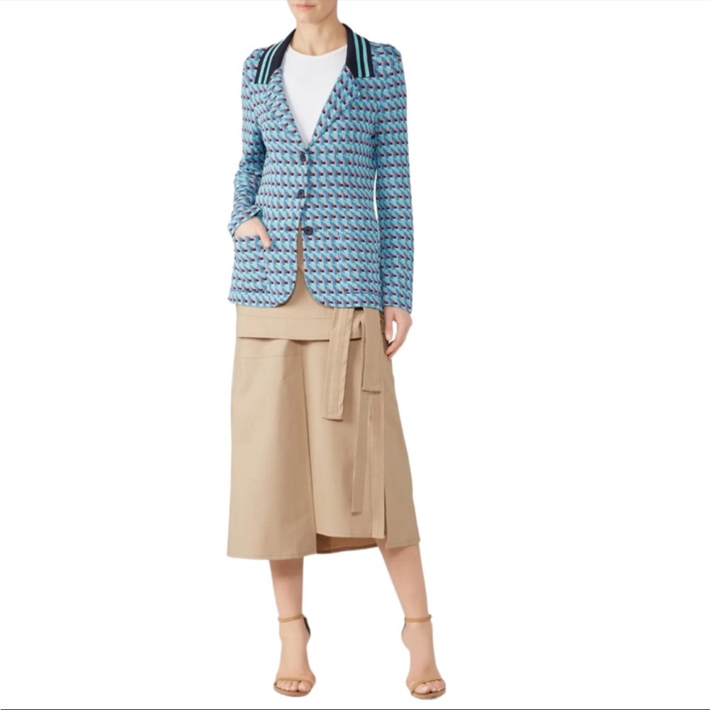 Blue Patterned Single-Breasted Blazer